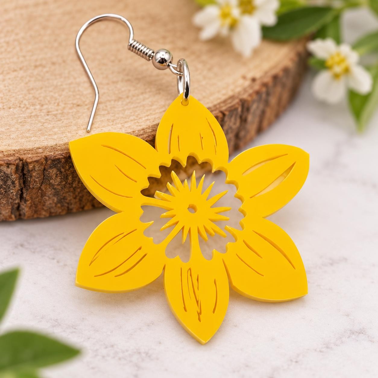 Yellow daffodil acrylic earrings
