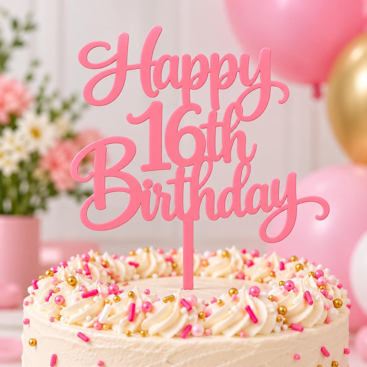 Pink personalized milestone birthday cake topper