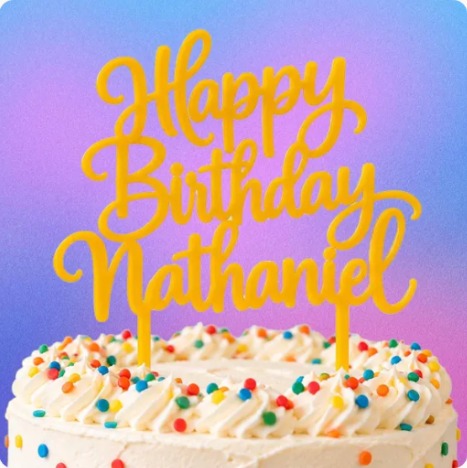 Personalized yellow birthday cake topper
